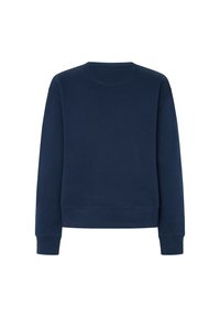 Felpa blu navy con scollo rotondo, maniche lunghe, polsini e orlo a coste. Realizzata in tessuto liscio e morbido, con un design semplice.