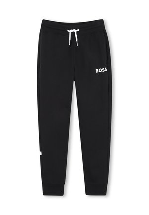 Pantalon de jogging noir avec cordon blanc et logo "BOSS" sur la partie supérieure de la cuisse gauche, avec poches latérales et chevilles côtelées.