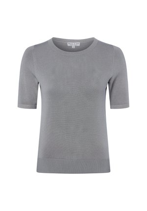 Grau gestrickter Pullover mit kurzen Ärmeln, rundem Halsausschnitt und geripptem Saum, Größe Small, Marke Marie Lund Copenhagen.