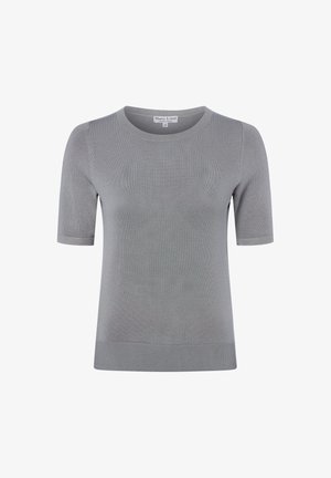 Grau gestrickter Pullover mit kurzen Ärmeln, rundem Halsausschnitt und geripptem Saum, Größe Small, Marke Marie Lund Copenhagen.
