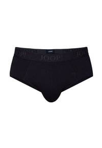 Caleçons pour hommes noirs avec une ceinture élastique de marque arborant le logo "JOOP!" en surpiqûres ton sur ton noires.