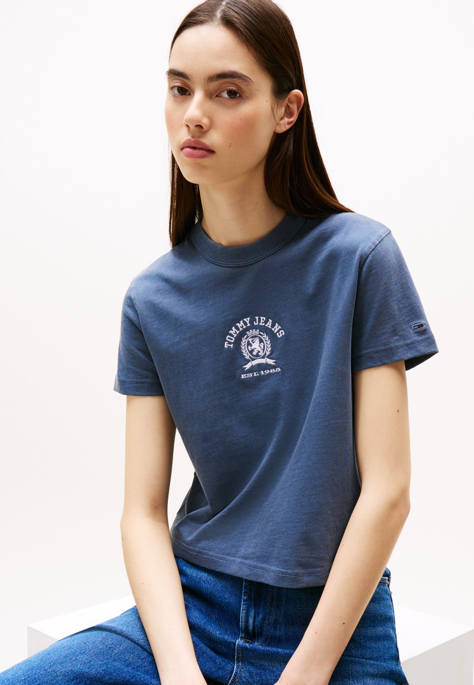売れ筋商品|||トミーヒルフィガー Tシャツ レディース トップス VARSITY CREST TEE - Print T-shirt - dark night navy Tommy Jeans VARSITY CREST TEE - Print T-shirt - dark night