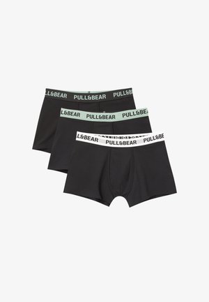 Svarta boxershortsset som har mjukt tyg, elastiska midjeband med "PULL&BEAR"-logotyp, en i mintgrön och två med vita accenter.