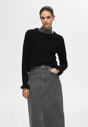 SLFLULU FRILL CUFF O NECK - Striktrøje - black