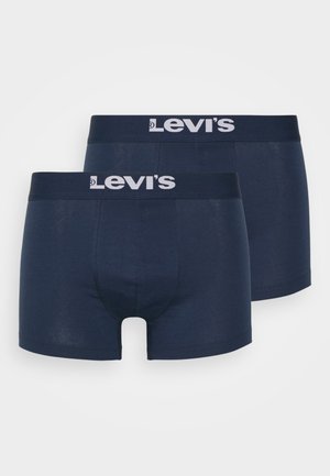 Navyblaue Baumwollboxershorts mit taillierter Passform, ausgestattet mit einem weißen Levi's-Logo auf dem elastischen Bund. Zwei Paare werden gezeigt.