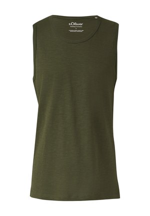 Mouwloos olijfgroen heren tanktop met ronde halslijn en subtiel s.Oliver-logo op de linkerborst.