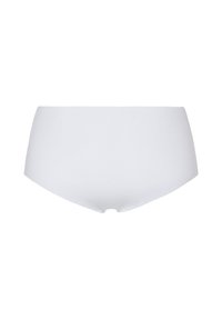 White cotton high-waisted underwear with a smooth texture, full coverage design, and a seamless finish. No external patterns or hardware.