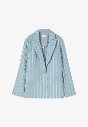 Oltre, GIACCA DESTRUTTURATA GESSATA EFFETTO CRICKLE - Blazer - azzurro