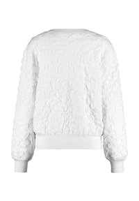 Weißes Sweatshirt mit Struktur, erhobenen Mustern, und gerippten Bündchen sowie Saum. Mit rundem Ausschnitt und langen Ärmeln. Aus weichem, fleeceähnlichem Material.