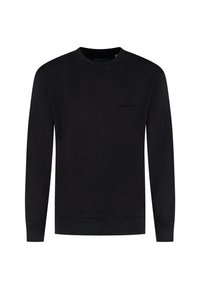 Czarna bluza z okrągłym dekoltem i długimi rękawami. Posiada subtelne logo na piersiach, a także teksturowany dół i mankiety.