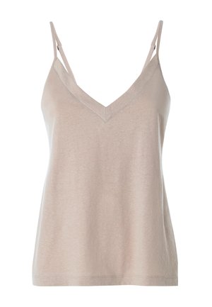 Top beige senza maniche da donna con sottili spalline regolabili e scollo a V.