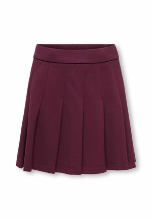 Jupe plissée violet foncé avec une large ceinture, longueur genou, présentée sur fond blanc.