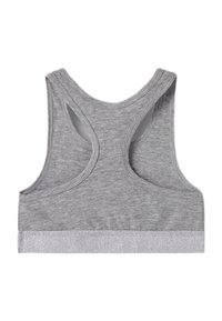 Γκρι αθλητικό σουτιέν με σχεδιασμό racerback, μαλακό ύφασμα και γυαλιστερό ασημί ζωνάκι στη μέση.