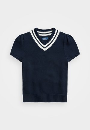 Polo Ralph Lauren SHORT SLEEVE COTTON CRICKET SWEATER - Print T-shirt - hunter navy/cricket cream