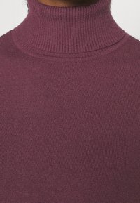 Pull-over à col roulé bordeaux foncé en maille côtelée, avec une coupe ajustée et un col montant pour plus de chaleur et de style.