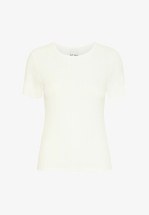 Valge lühikeste varrukatega ribiline T-särk, millel on ümar kaelus. Pehme tekstuur ja külluslik disain, sirge allservaga. Lihtne ja mitmekülgne.