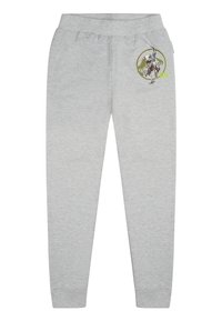 Graue Jogginghose aus Baumwollmischung mit einem elastischen Bund, tapered Beinen und einem Dinosaurier-Motiv mit grünen Akzenten.