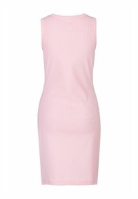 Ärmelloses pinkes Kleid aus weichem, elastischem Stoff, mit einer taillierten Passform und glatter Textur sowie einem schlichten, klaren Rücken.