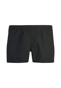 Shorts de bain noirs avec une taille élastique, présentant un design simple et une texture de tissu lisse. AUCUN motif ou accent visible.