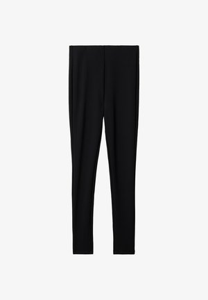 Zwarte legging gemaakt van rekbare stof, met een hoge taille en een aansluitend ontwerp, zonder zichtbare patronen of hardware.