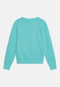 Felpa crewneck turchese con maniche lunghe, polsini e orlo a costine. Realizzata in un morbido tessuto misto cotone, caratterizzata da una superficie liscia.