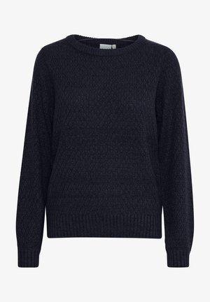 Maglione in maglia blu navy con un motivo testurizzato, scollatura rotonda e polsini e orlo a coste. Maniche lunghe con vestibilità rilassata.