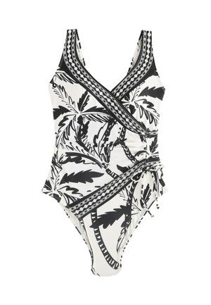RUCHED SIDE SHAPE ENHANCING SWIMSUIT - Costume da bagno - black cream palm
