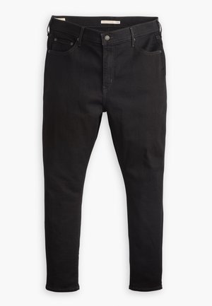Jeans din denim negri cu o croială slim, având un design clasic cu cinci buzunare, închidere cu buton metalic și accente discrete de cusătură.