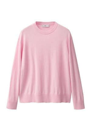 Svetlo roza pletena majica z okroglim izrezom, dolgimi rokavi in rebrastim robom. Mehka tekstura in minimalističen dizajn. Primerna za prosti čas.