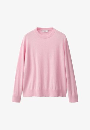 Svetlo roza pletena majica z okroglim izrezom, dolgimi rokavi in rebrastim robom. Mehka tekstura in minimalističen dizajn. Primerna za prosti čas.