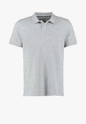 Grijze polo met korte mouwen, gemaakt van zachte stof, met een twee-knops sluiting en een subtiel ribbelkraagdesign.