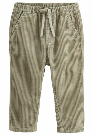 Pantalon en velours côtelé marron clair pour tout-petits avec ceinture élastique, cordon de serrage et poches latérales.