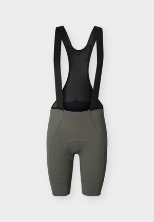 Cuissard de cyclisme rembourré gris et noir avec panneau arrière en maille et larges bretelles conçu pour le confort et le maintien.