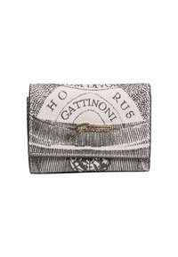 Compacte portemonnee met zwart-wit vintage kaartprint, voorzien van goudkleurig Gattinoni-logo op de voorflap.