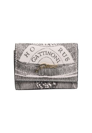 Kompakte Geldbörse mit Print eines schwarz-weißen Vintage-Kartenmotivs, ausgestattet mit goldfarbenem Gattinoni-Logoemblem auf der vorderen Klappe.