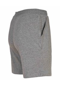 Graue Shorts aus weichem Stoff mit elastischem Bund und seitlichen Taschen. Das Design ist schlicht mit einem geraden Schnitt.