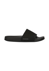 Black slide sandal with a textured footbed and a wide upper strap. Features "ENDURANCE" branding on the side. Smooth, minimal design.