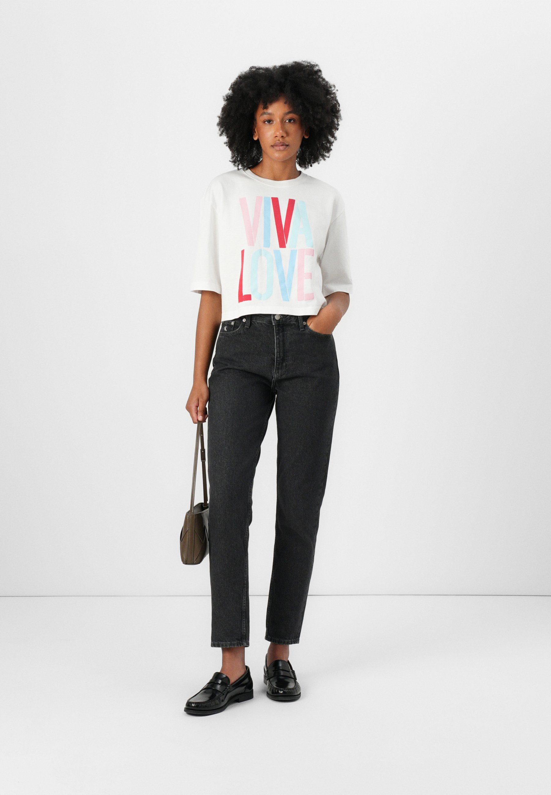 売れ筋商品|||カルバンクライン Tシャツ レディース トップス RELAXED CROPPED TEE MARC HUND - Print T-shirt - bright white Calvin Klein RELAXED CROPPED TEE MARC HUND - T-shirt print