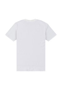 Weißes Baumwoll-T-Shirt mit kurzen Ärmeln, Rundhalsausschnitt und schlichter Rückseite. Der Stoff ist glatt und weist keine sichtbaren Muster oder Logos auf.