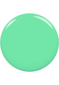 Un échantillon de peinture circulaire de couleur vert menthe avec une finition brillante, une texture lisse et sans motifs ni détails matériels visibles.