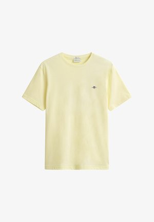 Lichtgele T-shirt met korte mouwen en ronde hals, met een klein geborduurd GANT-logo op de linkerborst.