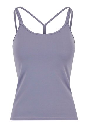 Light purple camisole with adjustable thin straps, featuring a fitted design and smooth texture, ideal for layering or casual wear.