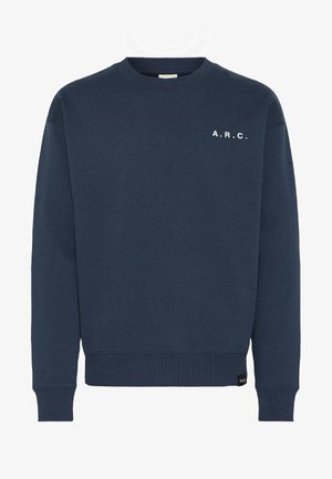 Marineblauwe crewneck sweatshirt van zacht materiaal, met witte "A.R.C." tekst op de borst en ribgebreide mouwen en onderkant voor een verbeterde pasvorm.