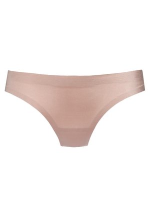 Light pink seamless bikini underwear with a smooth, shiny texture and minimalistic design. Features a low-rise cut and no visible seams.