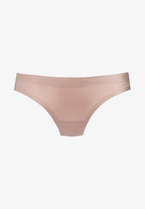 Light pink seamless bikini underwear with a smooth, shiny texture and minimalistic design. Features a low-rise cut and no visible seams.