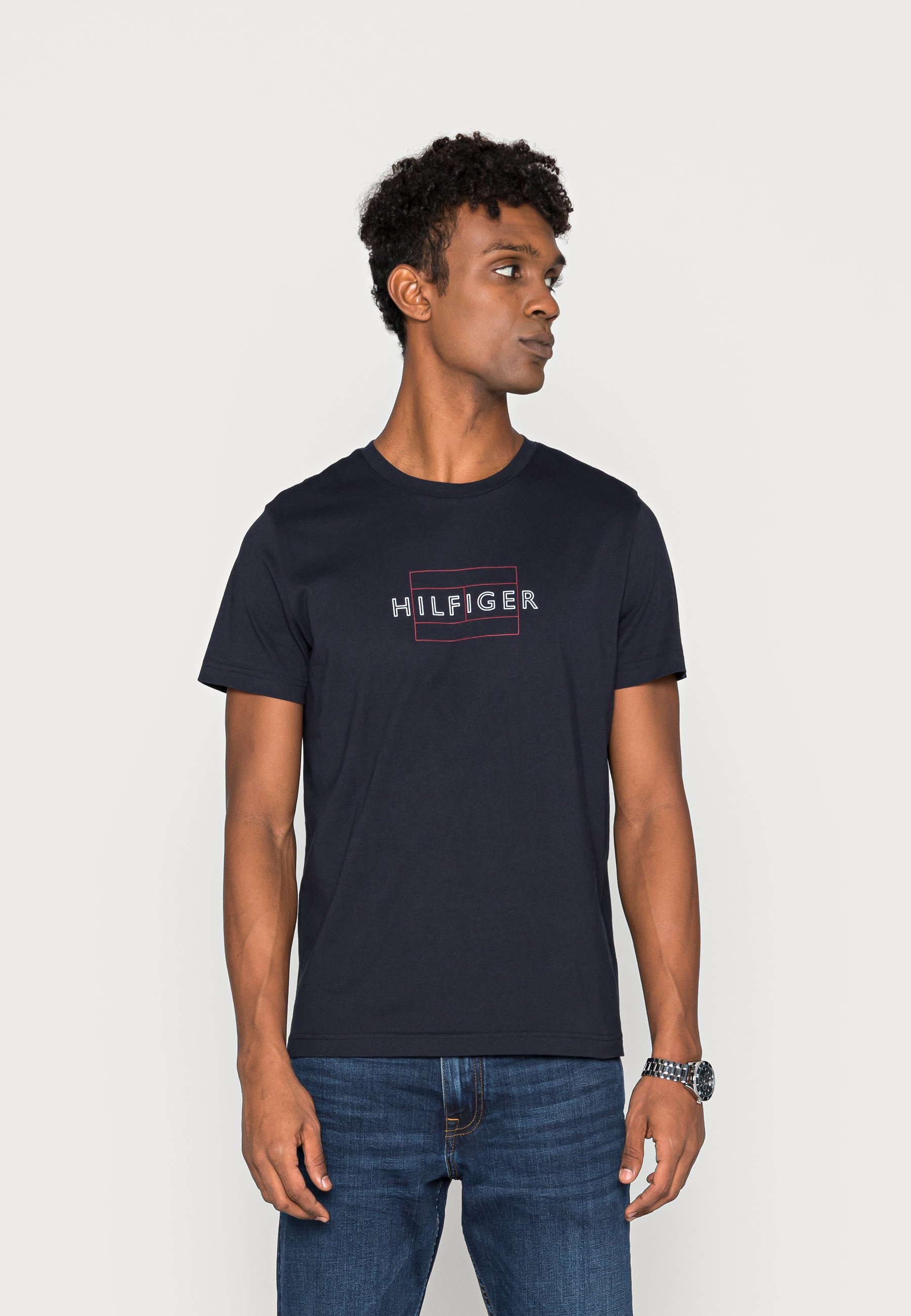 Tommy Hilfiger LINEAR FLAG TEE - Print 