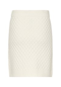 Gonna lavorata a maglia bianca con motivo a diamante, cintura a costine e superficie liscia. Modello a trapezio con una silhouette aderente.