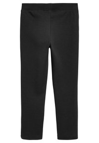 Schwarze Leggings aus weichem, elastischem Stoff. Sie verfügen über einen breiten elastischen Bund und keine sichtbaren Nähte, die für Komfort und Bewegungsfreiheit sorgen.