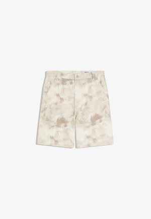 Pézsma színű batikolt térd fölötti rövidnadrág oldalzsebekkel, övbújtatókkal és elöl gombos záródással.