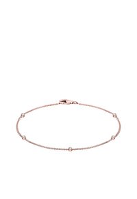 Roségold-Armband mit einem filigranen Kettendesign, das vier kleine, runde, klare Steine enthält, die gleichmäßig entlang des Bandes verteilt sind, sowie einen Karabinerverschluss.